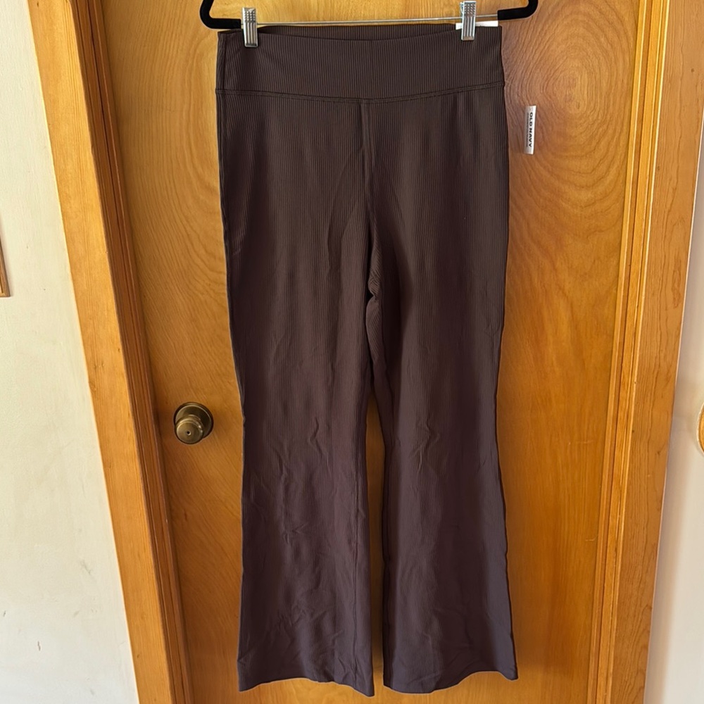Brown Ribbed Extra High Rise Flare Yoga Pants